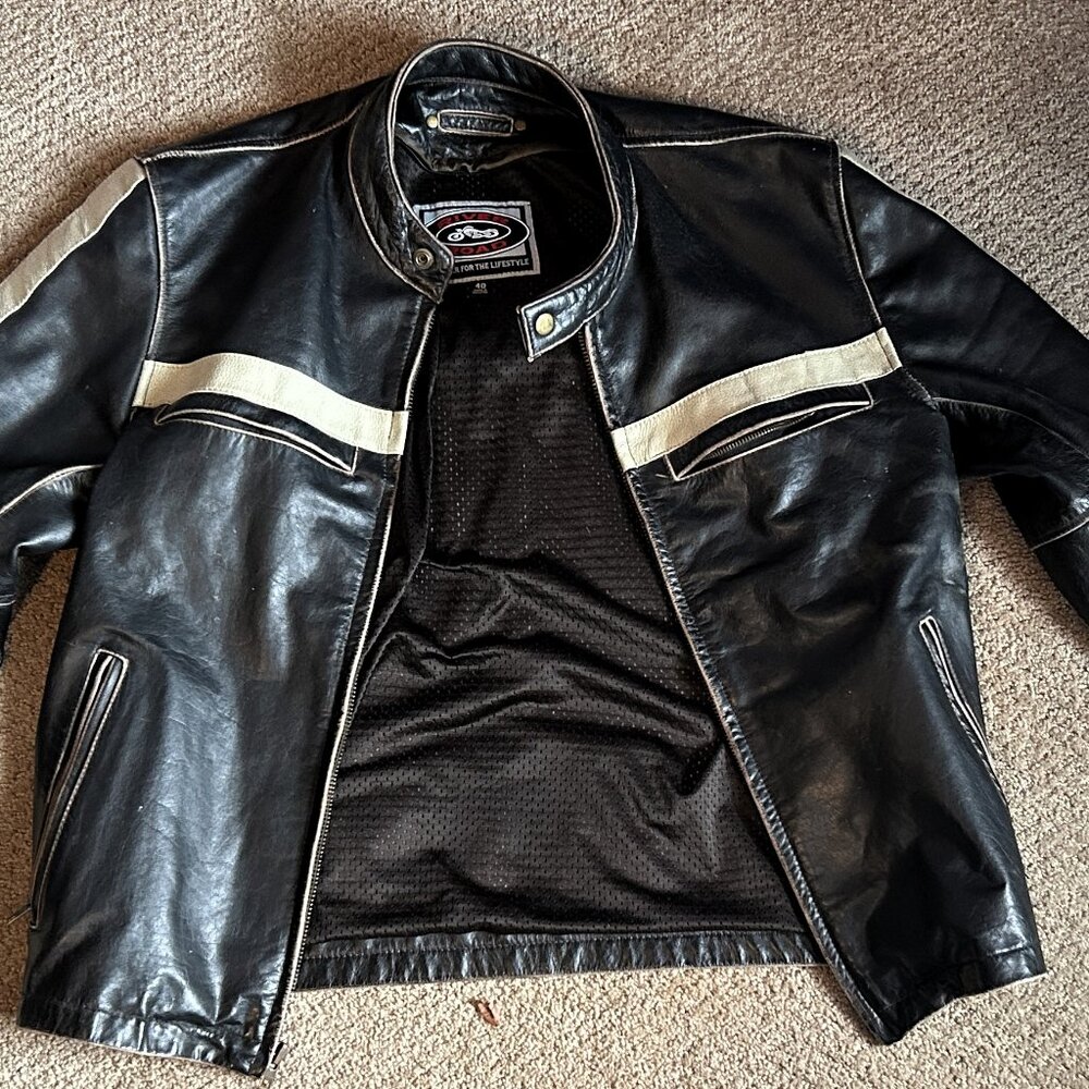 River Road Brown Leather Biker Motorcycle Riding Jacket